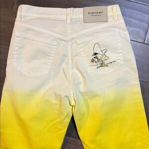 Iceberg/ Warner Bros. Collab Speedy Gonzalez Yellow White Ombre Jeans SZ 29
